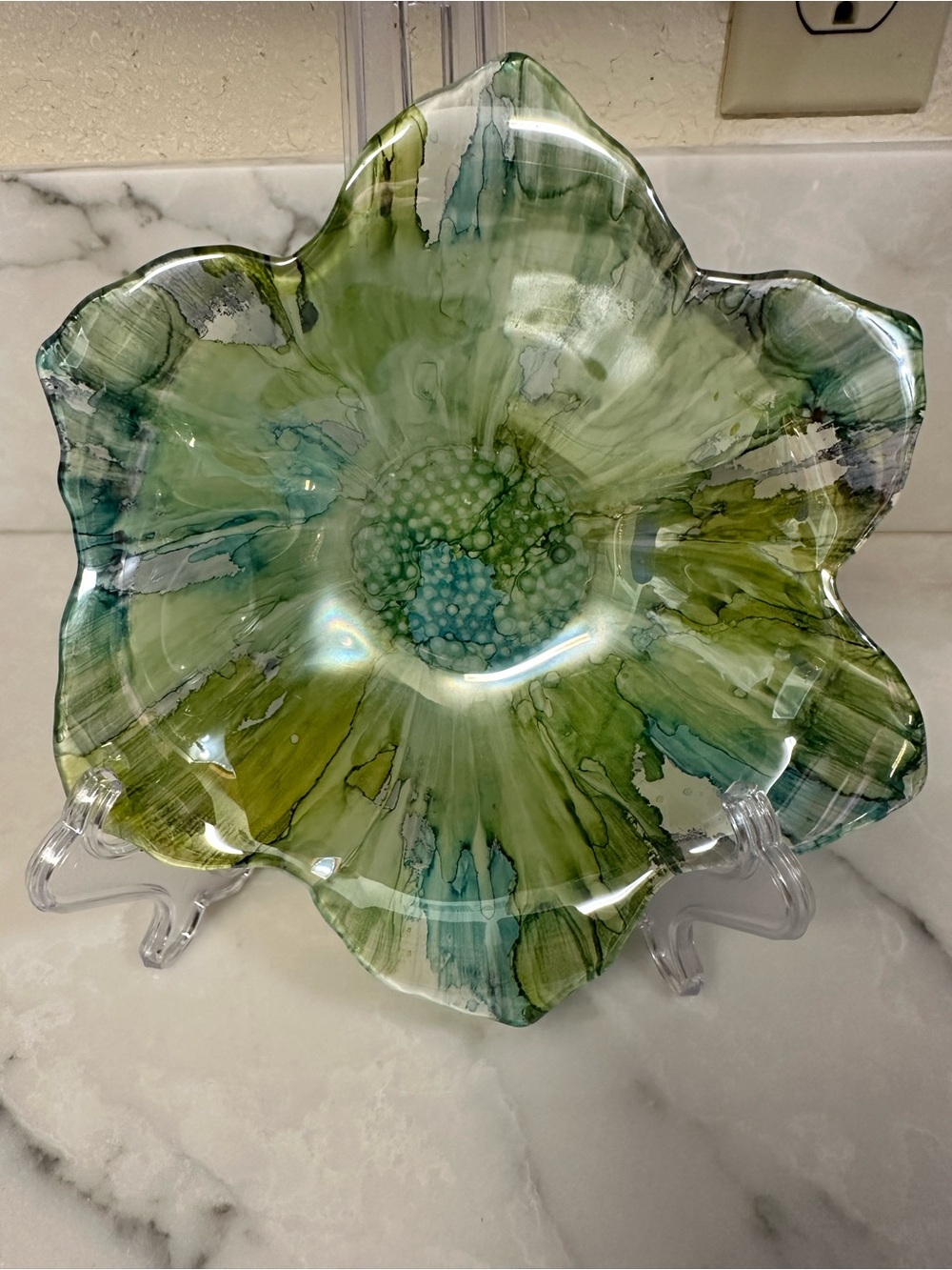 Vintage Green /blue handcrafted epoxy resin flower bowl,